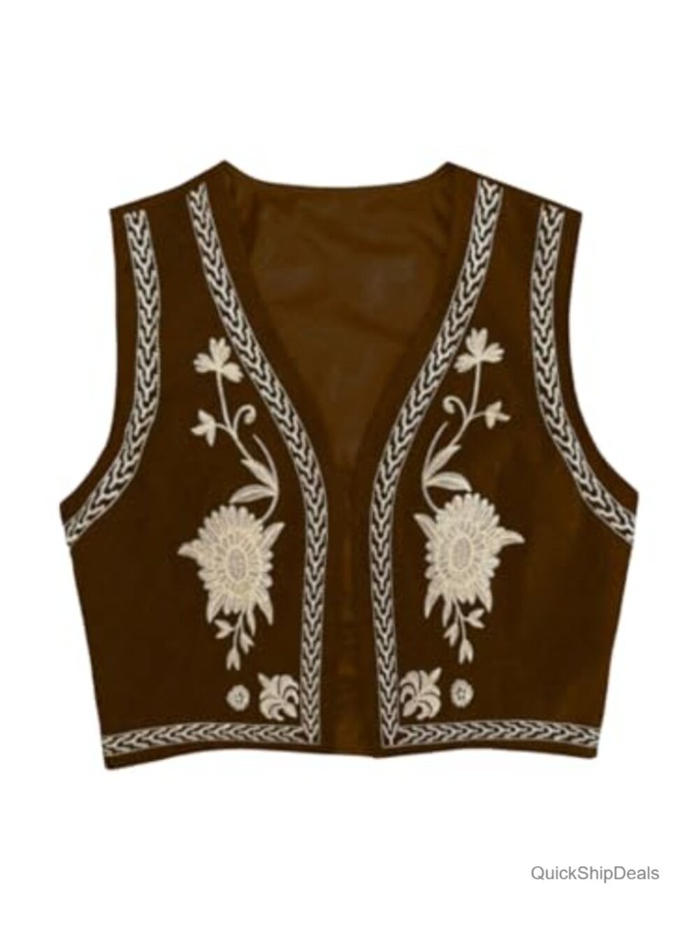 Linen Embroidered Boho Western Vest Sleeveless Open Front Casual